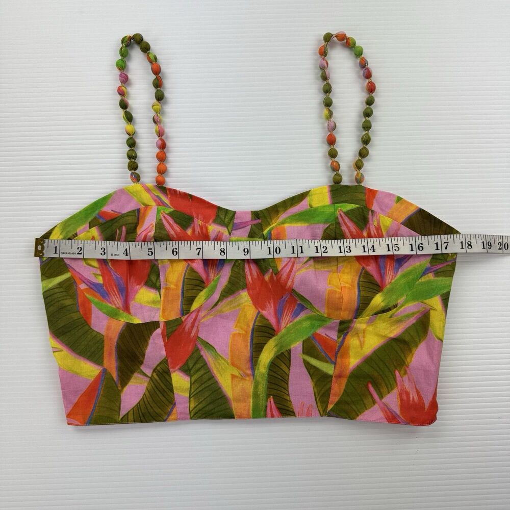 Farm Rio x Anthropologie Floral Crop Top Beaded Straps Pink Cotton M NWOT - Picture 11 of 12